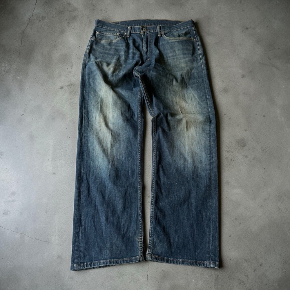 Levis Jeans Mens 36x30 Blue Denim Pants 505 Straight Washed Out Faded Whiskering